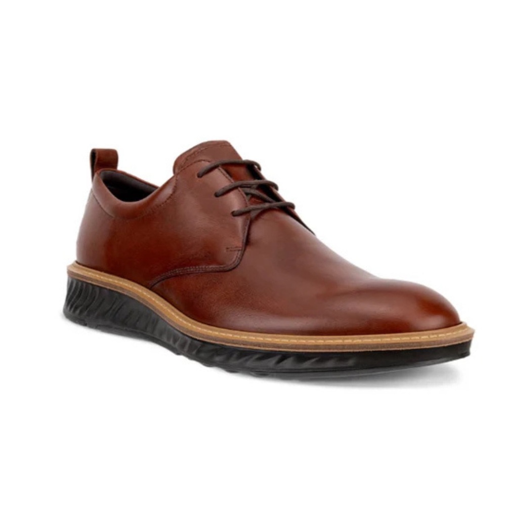 Ecco Cognac Brown Leather Formal Derby Shoes NIB Hybrid Sole, Men’s 12 - 12.5